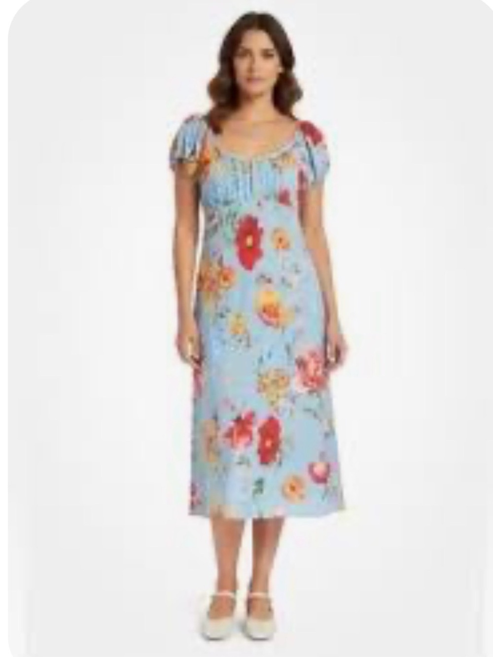 Astr Floral Maxi Dress in Light Blue with Red & Yellow Blooms